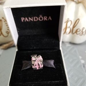 Pandora Gift Charm with Pink enamel bow.